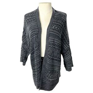 Lucky Brand Women’s Crochet Cardigan Black‎ Acid Wash size XS open front S/M